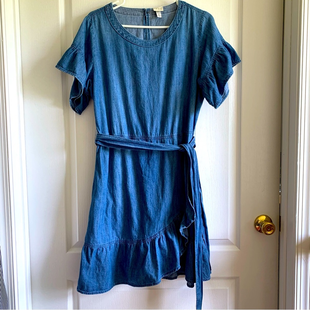 Blue Denim Dress with Belt by a•n•d eawy